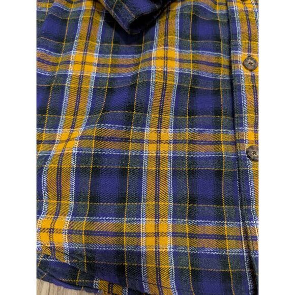 Duluth Trading Relaxed Fit Plaid Flannel Men’s M Purple Gold Vikings Colors - Picture 9 of 11